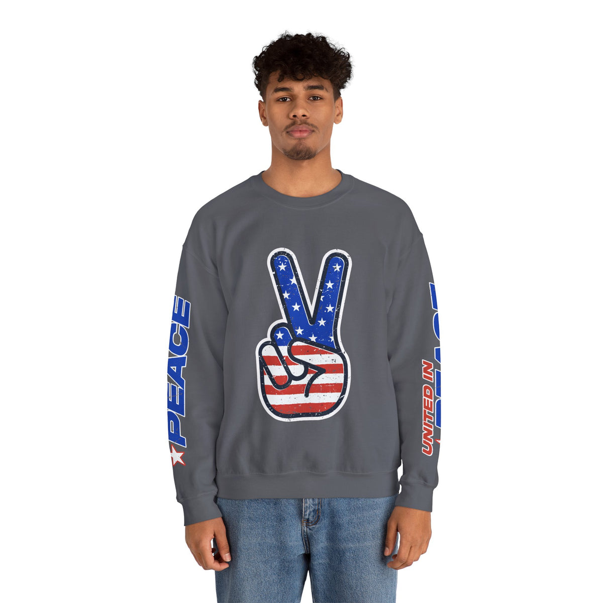 United in Peace Sweatshirt, Patriotic Peace Sign Crewneck, American Flag Pullover, USA 250th Anniversary Outfit, Fourth of July Gift