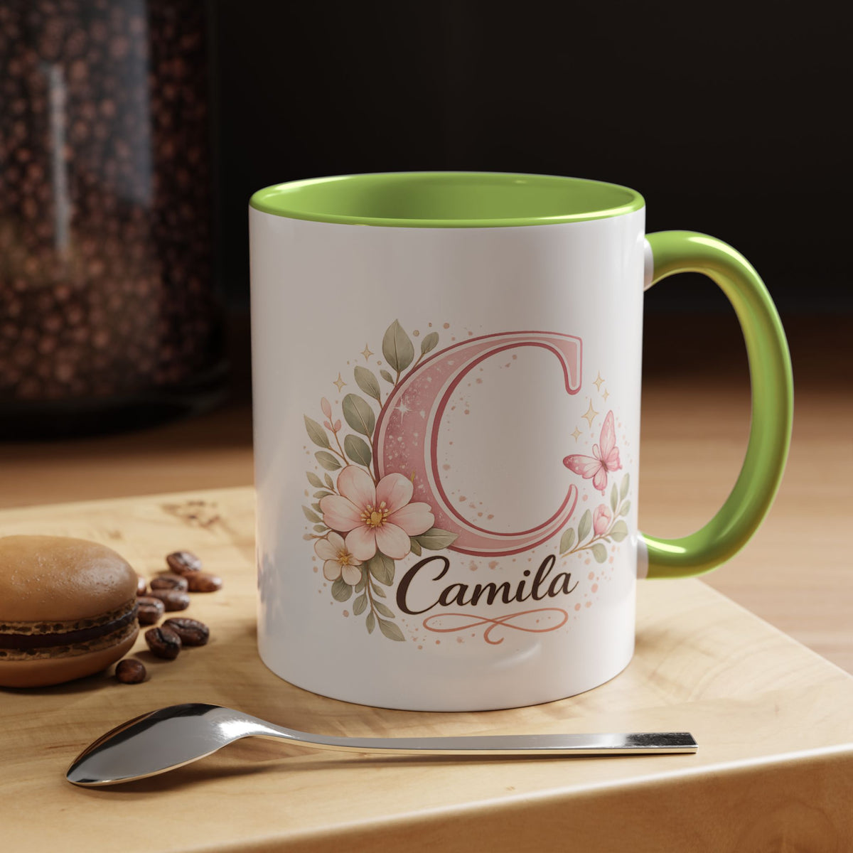 Personalized Initial Name Mug, Custom Floral Monogram Coffee Mug for Women, Butterfly Letter Cup, Birthday Gift for Her, Bridesmaid Mug