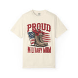 Proud Military Mom Shirt, Patriotic Army Mom T Shirt, Boots and Flowers Graphic Tee, American Flag Family Support Gift