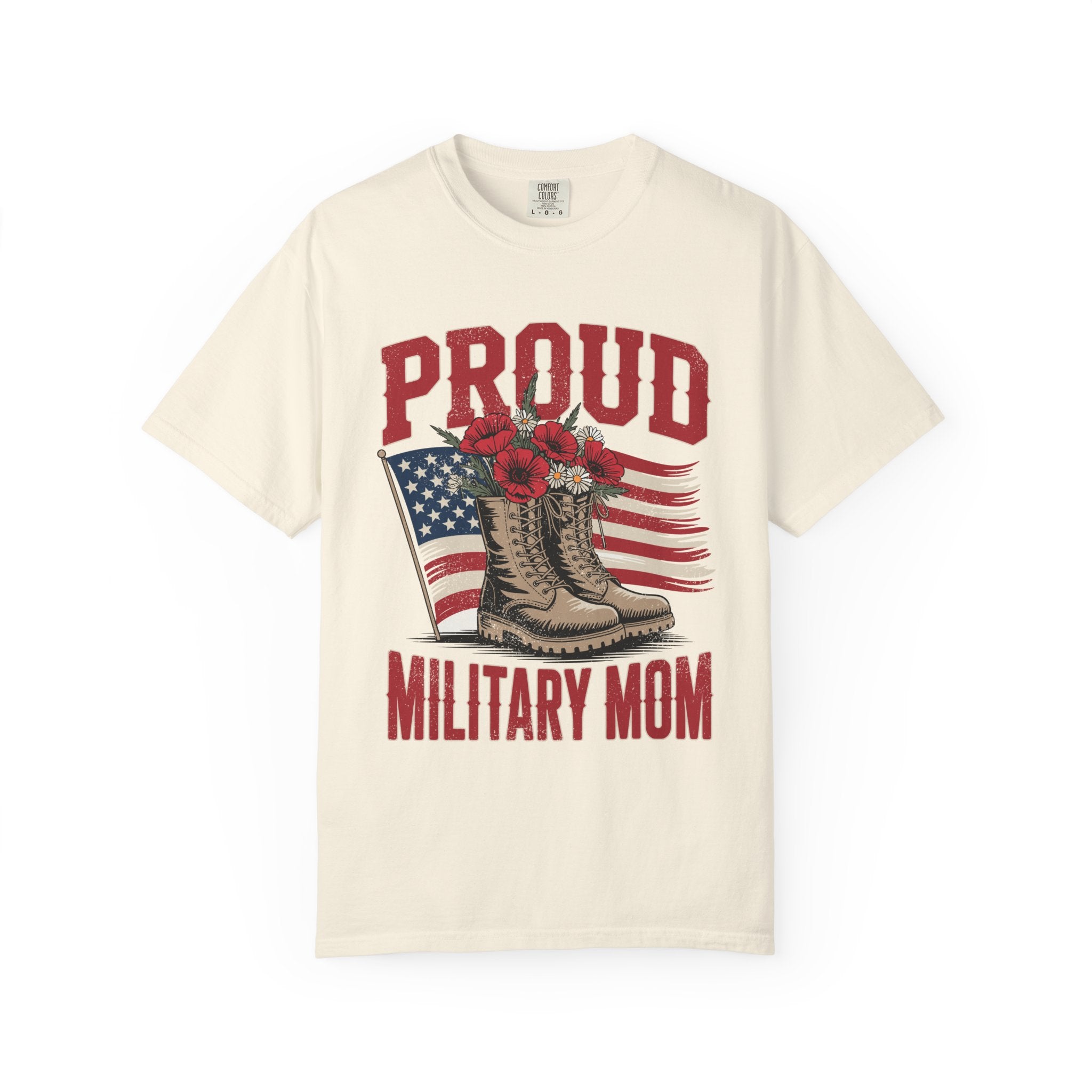 Proud Military Mom Shirt, Patriotic Army Mom T Shirt, Boots and Flowers Graphic Tee, American Flag Family Support Gift