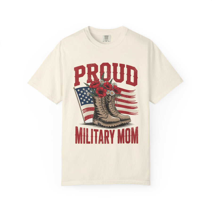 Proud Military Mom Shirt, Patriotic Army Mom T Shirt, Boots and Flowers Graphic Tee, American Flag Family Support Gift
