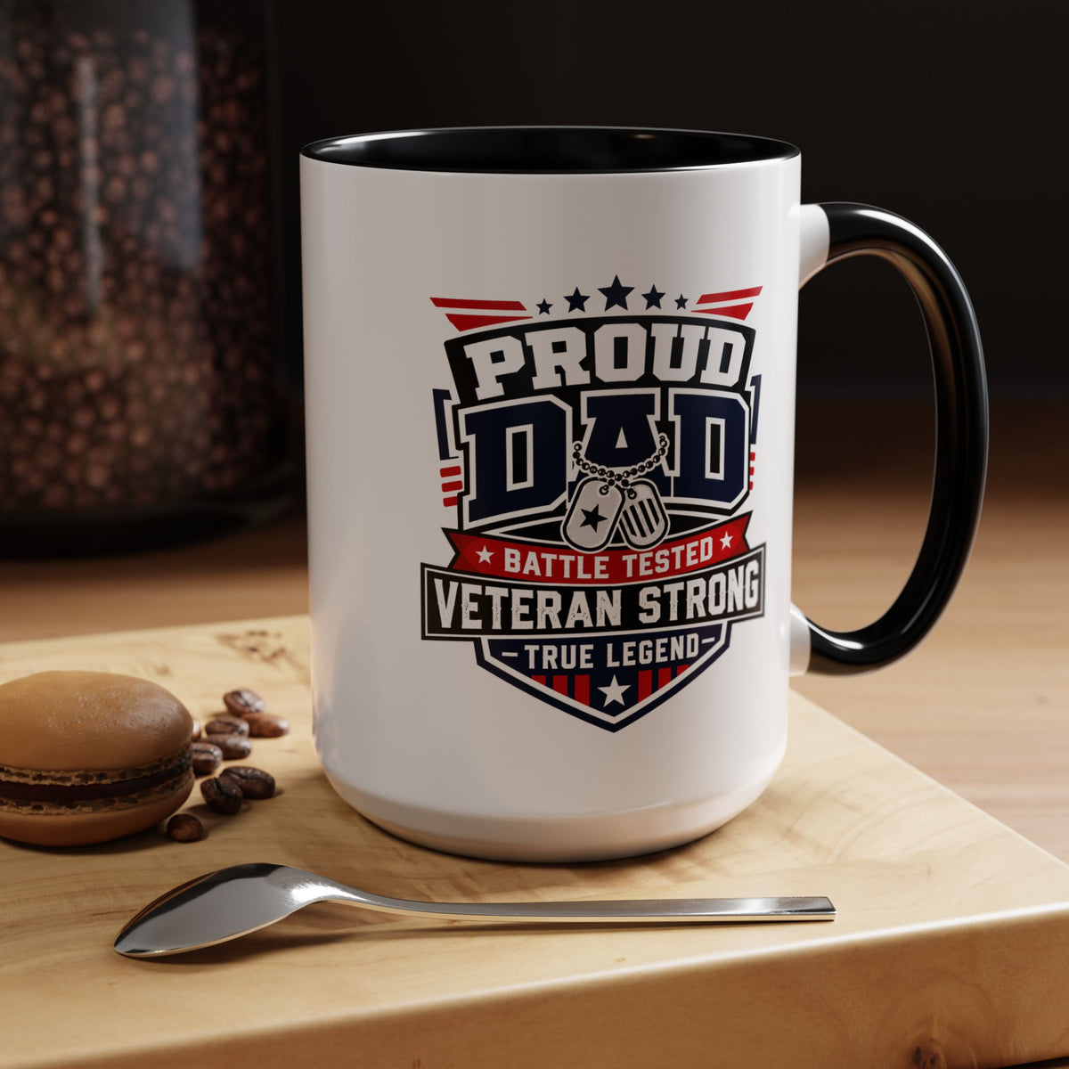 Proud Veteran Dad Coffee Mug, Battle Tested Veteran Strong Cup, Patriotic Military Gift for Father, Retired Soldier or True Legend