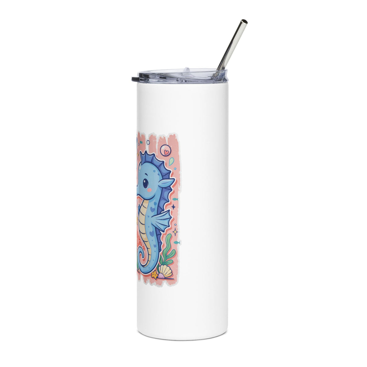 Happy to Sea You Skinny Tumbler, Cute Seahorse Travel Cup, Ocean Lover Gift, Stainless Steel Drinkware, Beach Vacation Gift for Her