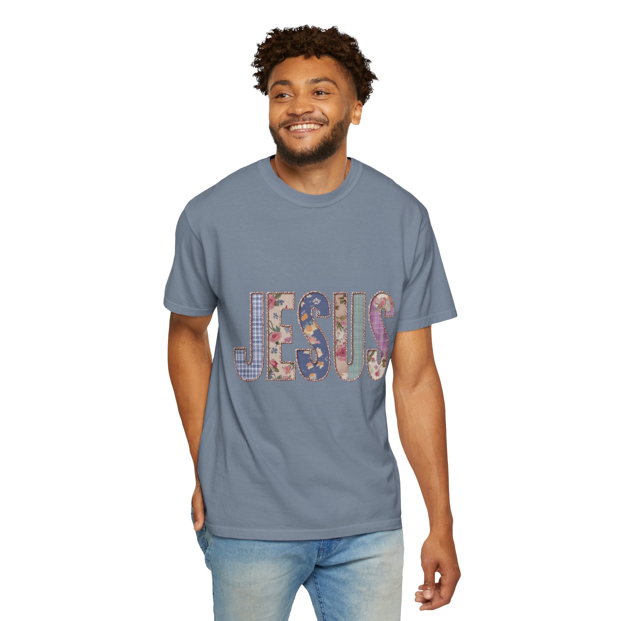 Jesus Patchwork Graphic Tee, Floral Christian Shirt, Cute Faith Based T Shirt, Vintage Coquette Religious Shirt