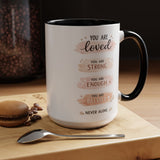 You Are Loved Strong Enough Blessed Coffee Mug, Encouraging Mental Health Gift for Friends, Cute Inspirational Daily Affirmations Tea Cup with Pink Handle