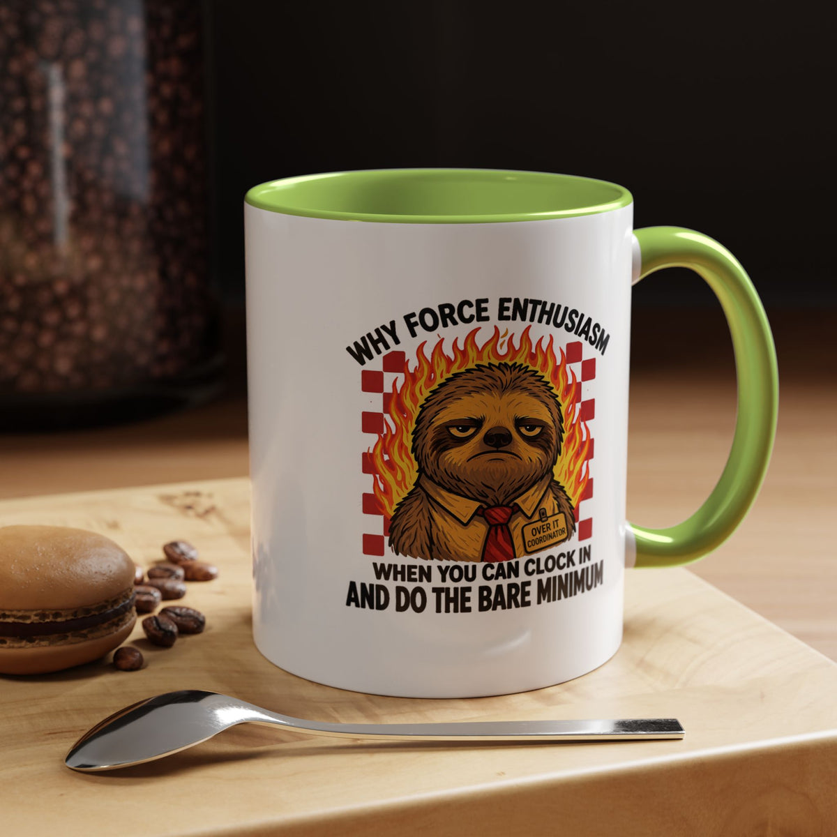 Why Force Enthusiasm When You Can Clock In And Do The Bare Minimum Coffee Mug, Funny Sloth Office Joke Gift for Coworkers, Sarcastic Ceramic Tea Cup with Pink Handle