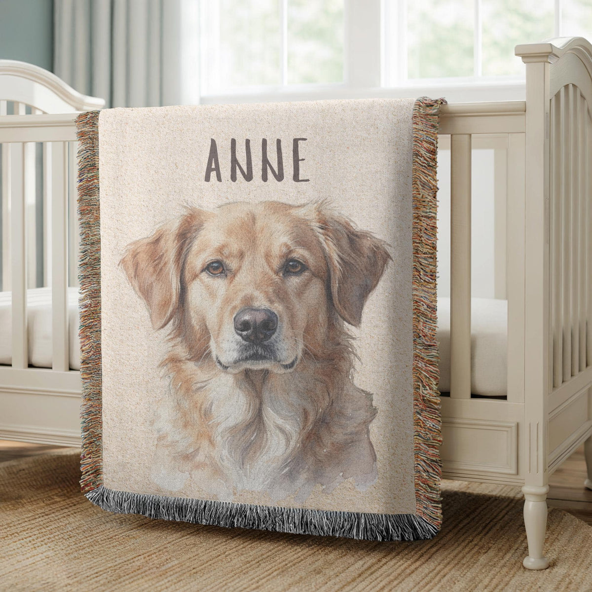 Dog Portrait Woven Blanket Personalized Pet Blanket Golden Retriever Gift Dog Lover Memorial Gift