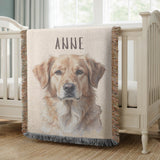 Dog Portrait Woven Blanket Personalized Pet Blanket Golden Retriever Gift Dog Lover Memorial Gift