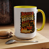 Book Lover Cat Coffee Mug, Reading Cat Mug for Bookworms, Literary Gift for Readers, Librarian Teacher Cup, Books Unlock Minds