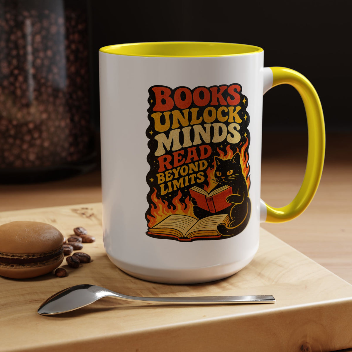 Book Lover Cat Coffee Mug, Reading Cat Mug for Bookworms, Literary Gift for Readers, Librarian Teacher Cup, Books Unlock Minds