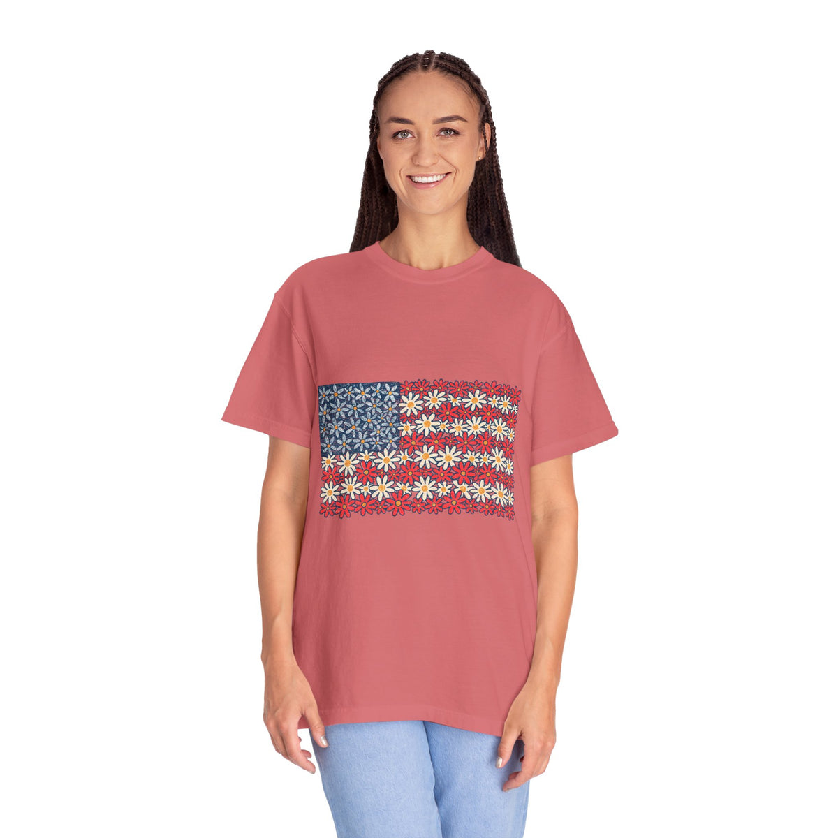 American Flag Floral Shirt, Patriotic Flower Graphic Tee, Vintage Americana T Shirt, Fourth of July Outfit, Red White Blue Gift