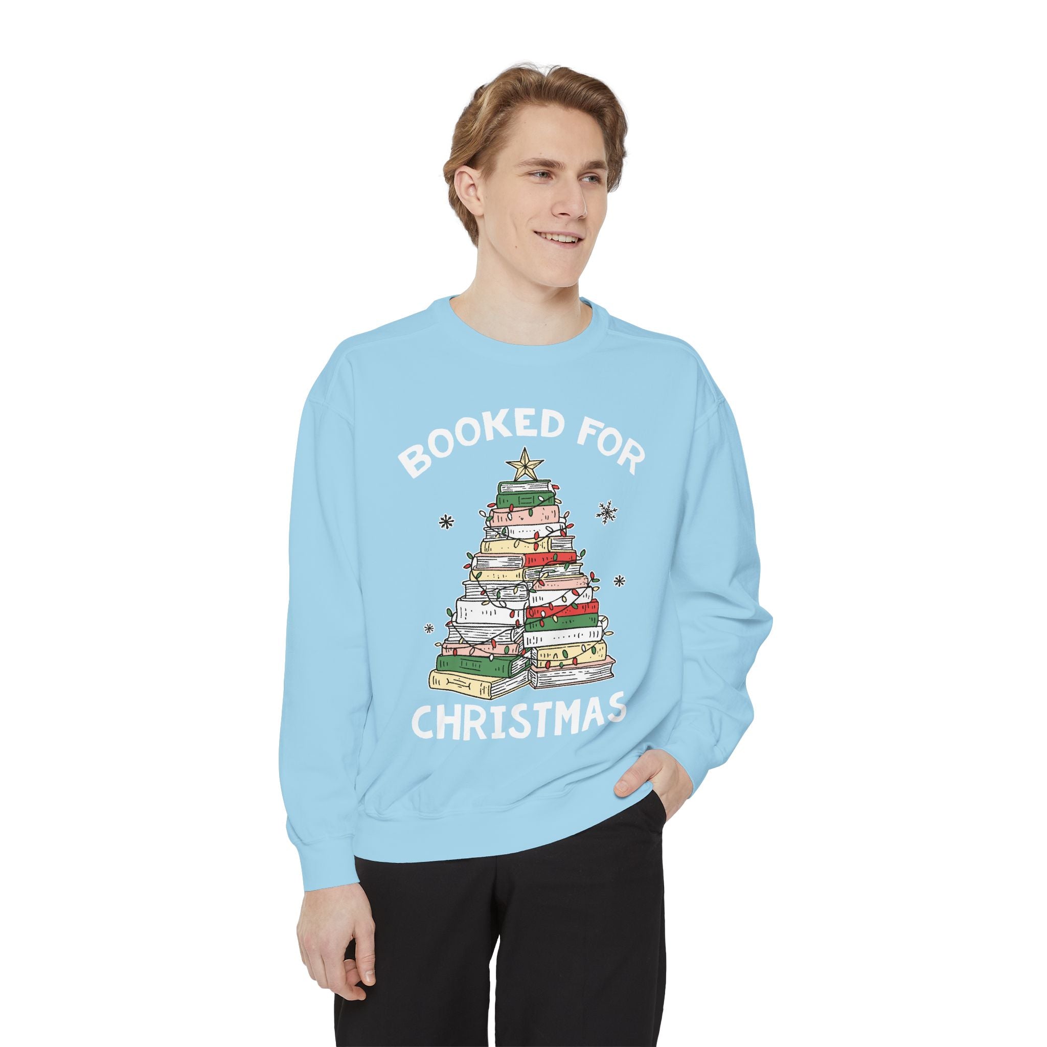 Booked for Christmas Sweatshirt, Book Lover Holiday Crewneck, Christmas Tree Books Pullover, Cozy Reading Gift for Librarian or Bookworm