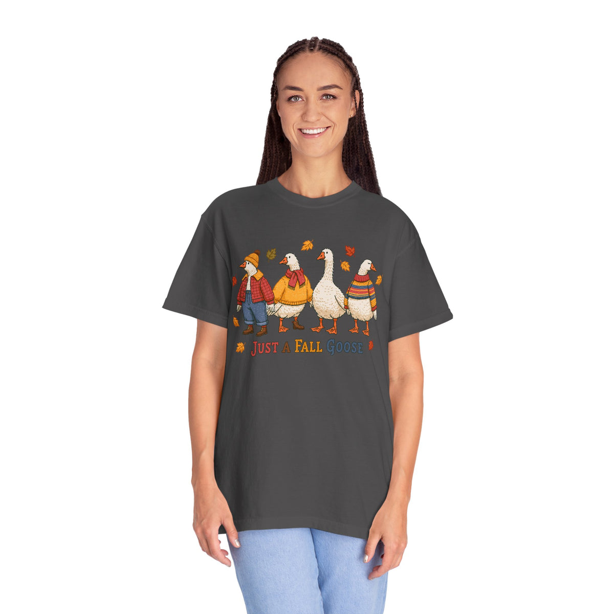 Funny Fall Goose Shirt, Just a Fall Goose Autumn Graphic Tee, Cute Cozy Gift for Bird Lover, Thanksgiving and October Outfit for Her