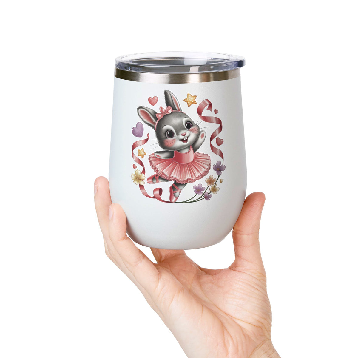 Ballet Bunny Wine Tumbler, Cute Pink Rabbit Cup, Gift for Ballerinas, Dance Students, Bunny Lovers and Ballet Besties