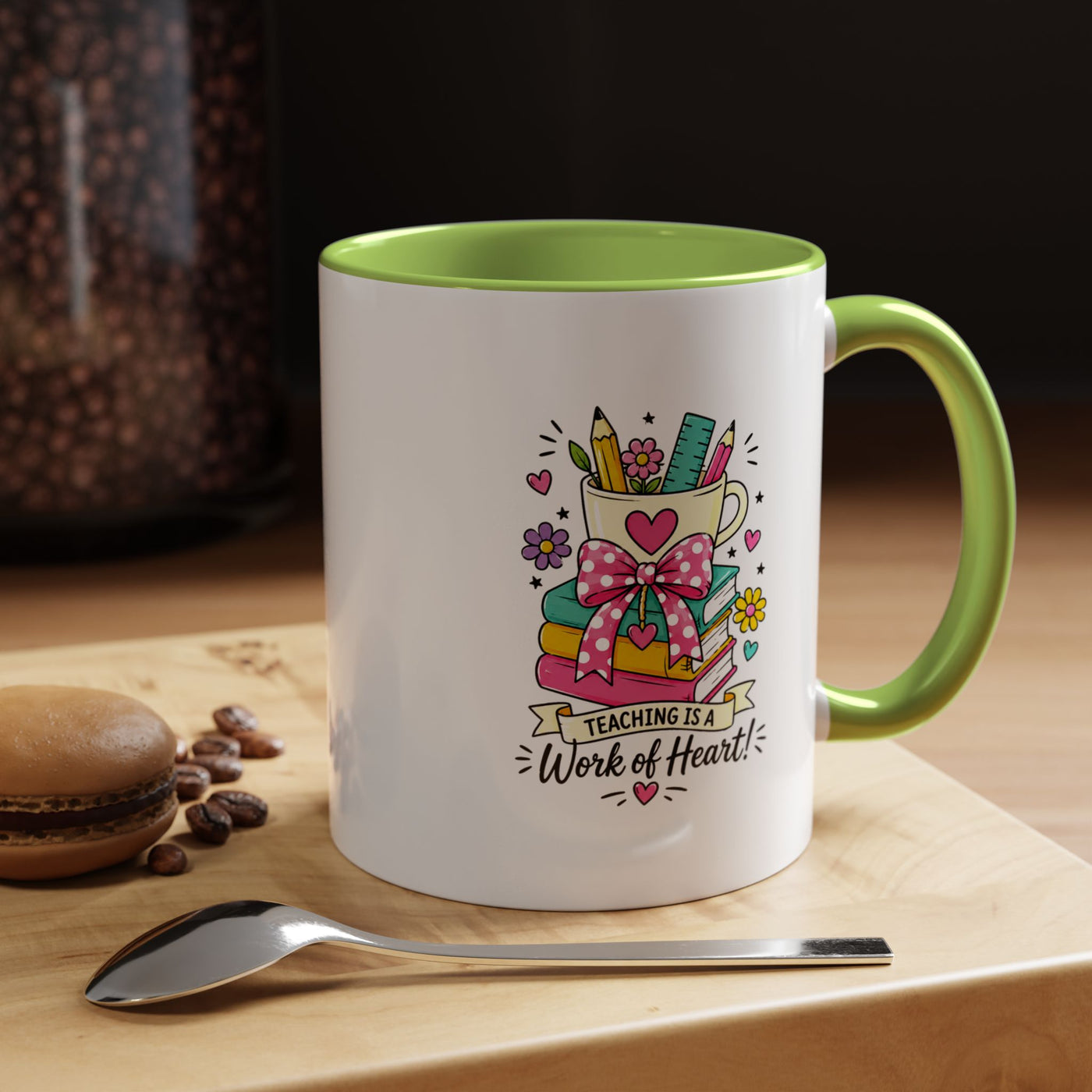 Teaching Is a Work of Heart Mug, Teacher Appreciation Coffee Cup, Thank You Gift for Educator, End of Year Classroom Keepsake for Her