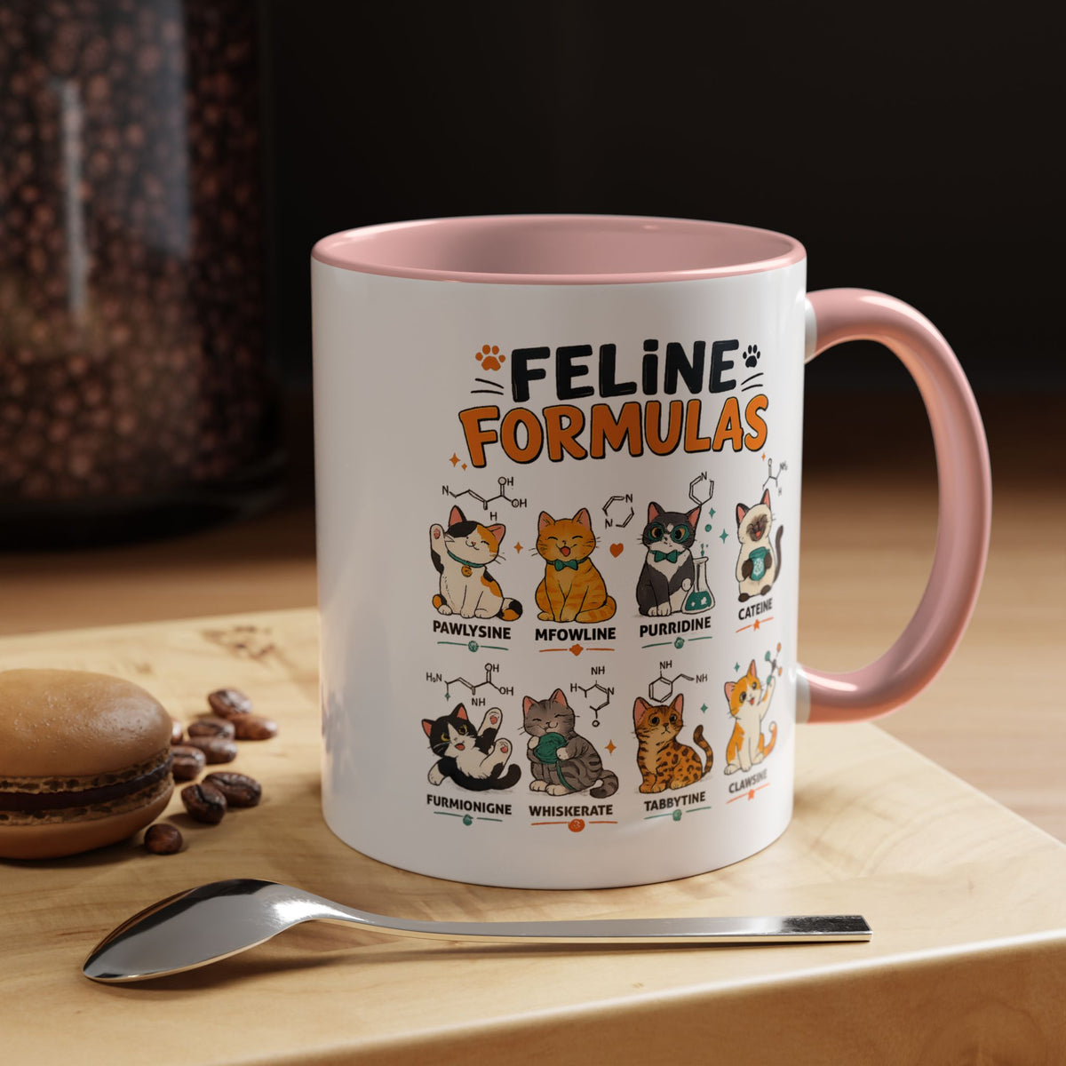 Funny Cat Science Coffee Mug, Feline Formulas Cat Lover Mug, Chemistry Cat Gift, Nerdy Cat Mom Cup for Scientists & Students
