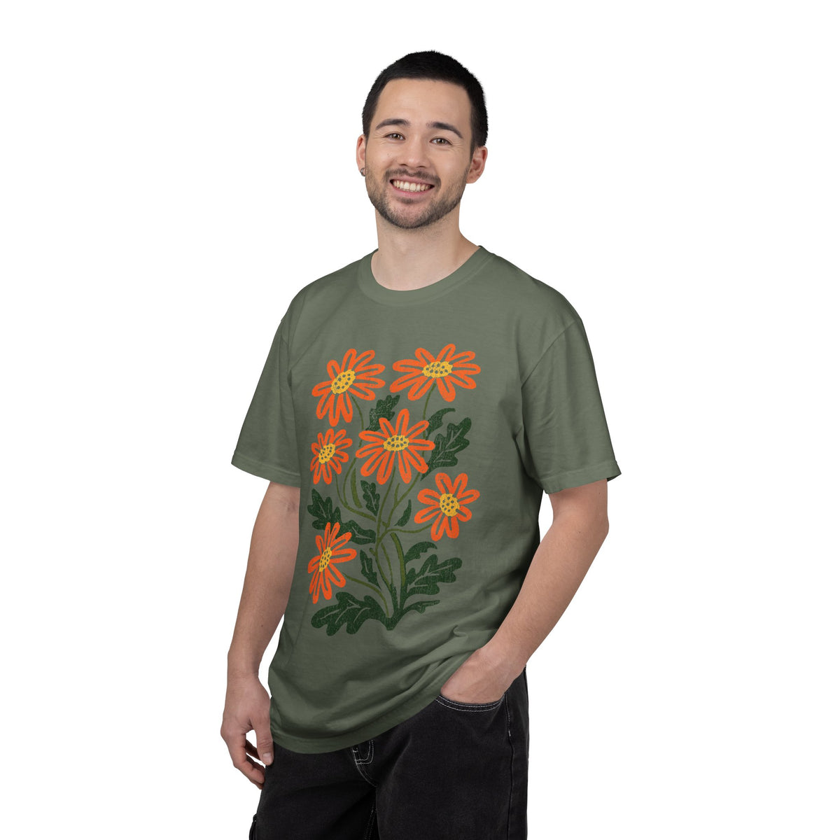Orange Daisy Graphic Shirt, Retro Floral T-Shirt for Flower Lovers, Groovy Botanical Tee, Cheerful Garden Gift for Women and Gardeners