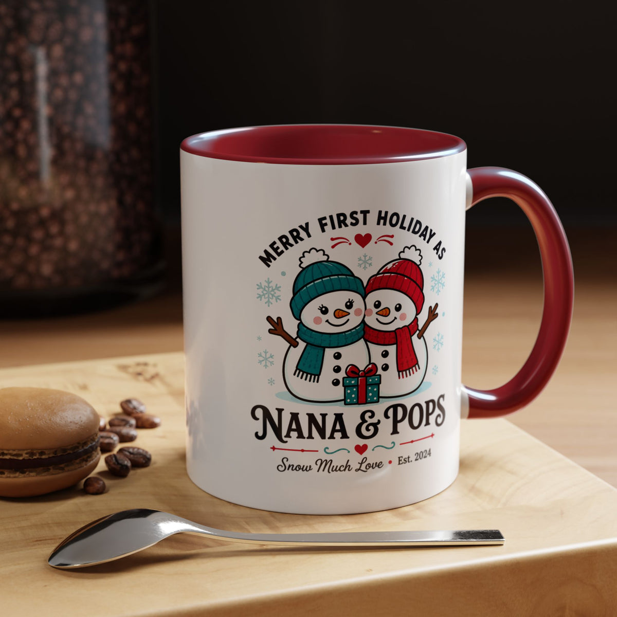 Personalized First Christmas Grandparents Mug, Nana and Pops Holiday Coffee Cup, New Grandparent Gift, Custom Names and Established Year