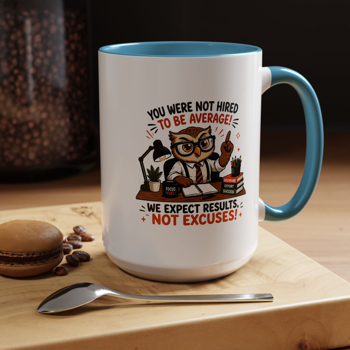 Funny Motivational Office Mug, Results Not Excuses Coffee Cup, Tough Love Gift for Employee, Coworker, Boss or Entrepreneur, Workplace Humor
