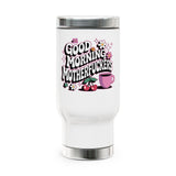 Funny Coffee Travel Mug, Good Morning Sarcastic Cup, Floral Stainless Steel Mug, Funny Gift for Her, Coworker Gift