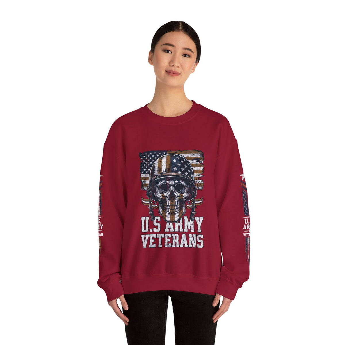 US Army Veterans Sweatshirt, Military Skull Crewneck, American Flag Veteran Pullover, Army Veteran Gift, Memorial Day or Veterans Day