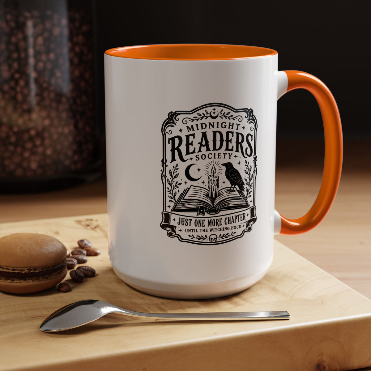 Midnight Readers Society Mug, Gothic Raven Book Black Accent Coffee Cup, Dark Academia Gift for Book Lover, Librarian or Night Reader