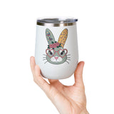 Floral Bunny Wine Tumbler, Cute Rabbit with Heart Glasses, Easter Gift for Her, Whimsical Spring Drinkware, Bunny Lover Gift