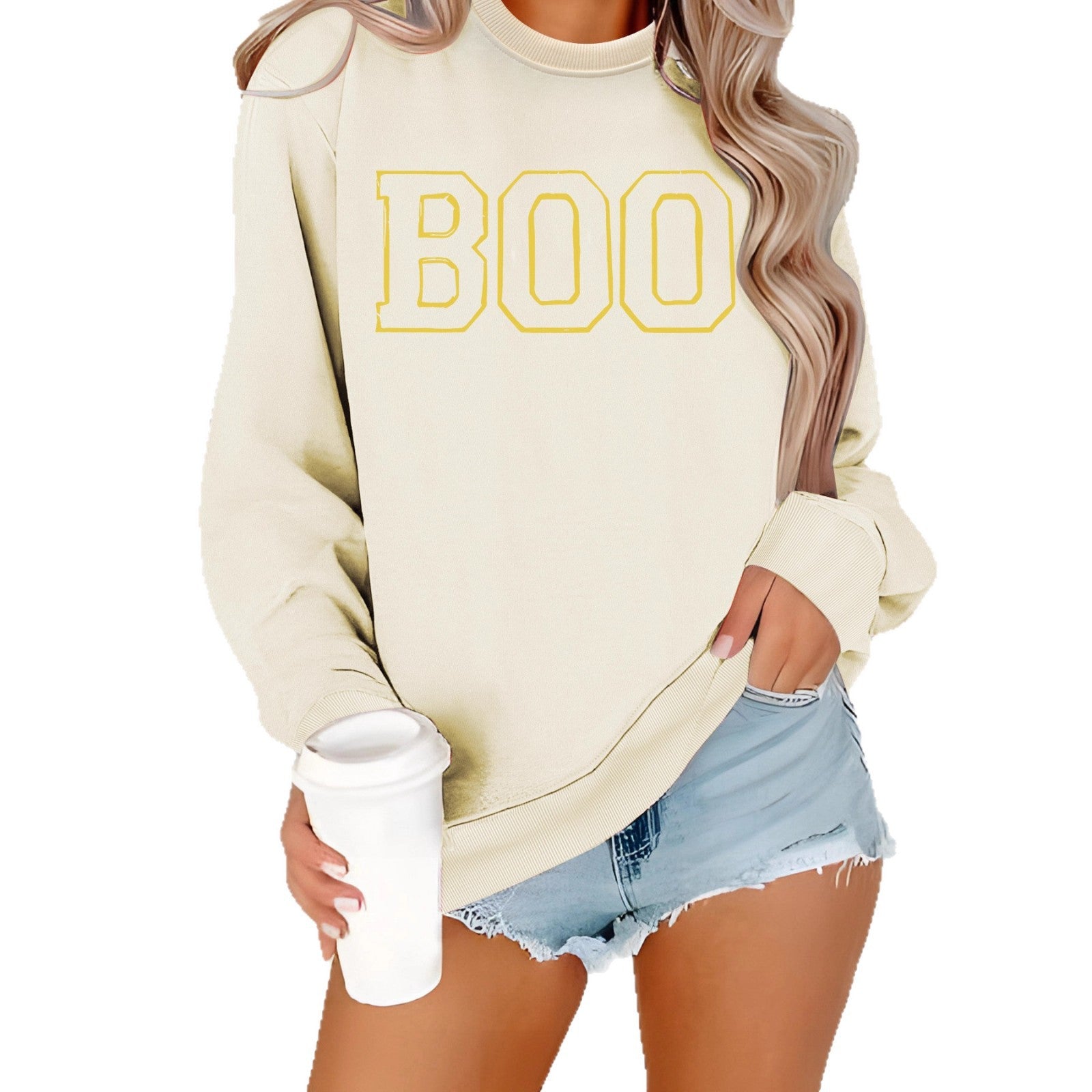 Round neck sweatshirt women Halloween horror elements