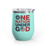 Patriotic Wine Tumbler, One Nation Under God Drinkware, American Pride Gift, Faith Inspired Gift for Her or Him, Red White Blue Cup