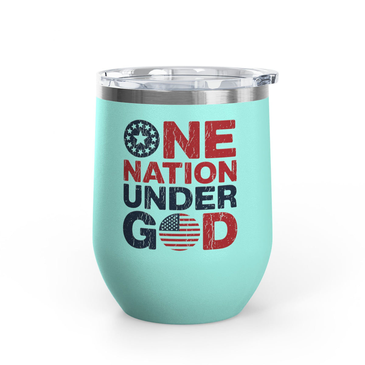 Patriotic Wine Tumbler, One Nation Under God Drinkware, American Pride Gift, Faith Inspired Gift for Her or Him, Red White Blue Cup