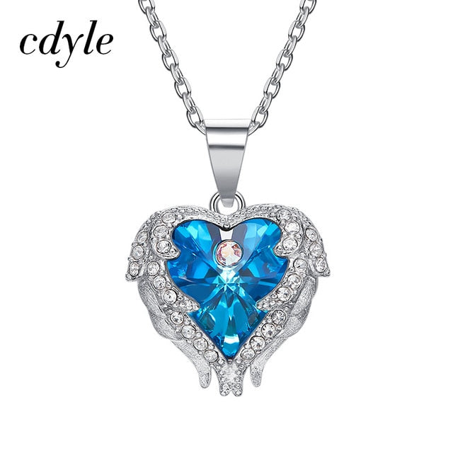 Cdyle Real 925 Sterling Silver Angel Necklace Crystals from Swarovski Valentine's Day Present