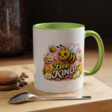 Bee Kind Coffee Mug, Cute Bumblebee Floral Black Accent Cup, Sweet Positive Kindness Gift for Bee Lover, Teacher, Friend or Gardener