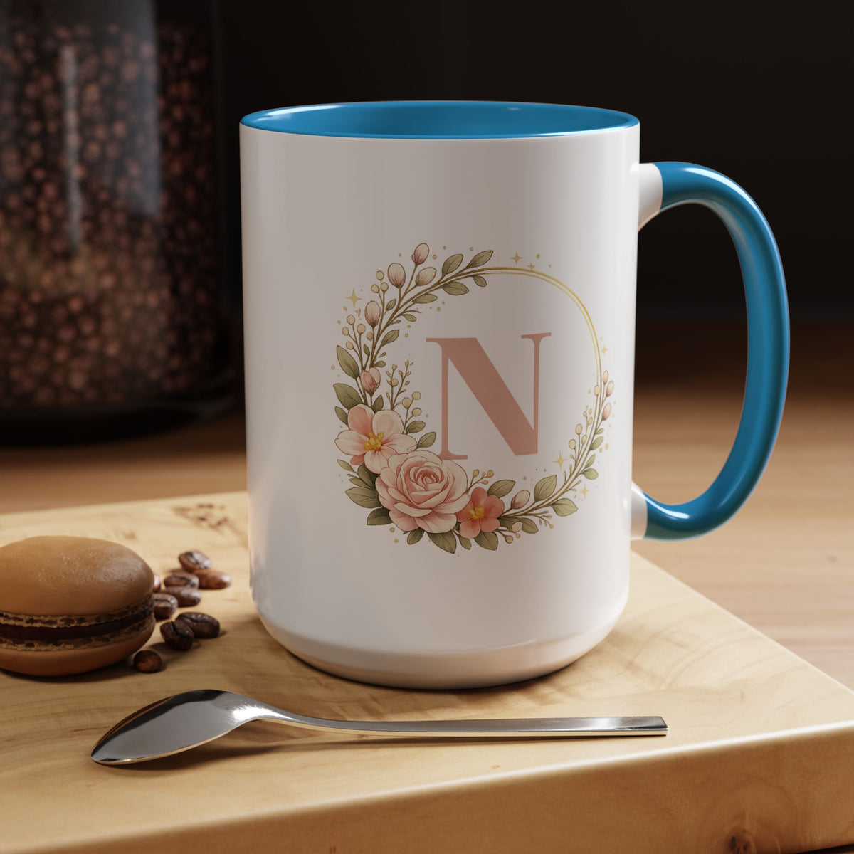 Personalized Floral Monogram Mug, Custom Initial Coffee Mug for Women, Botanical Letter Cup, Bridesmaid Gift, Birthday Gift for Her