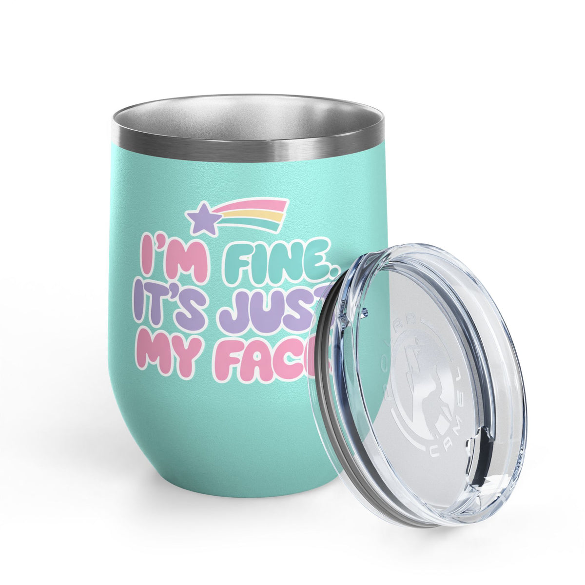 Funny Sarcastic Wine Tumbler, I'm Fine It's Just My Face Pastel Quote, Sassy Drinkware Gift for a Best Friend or Your Coworker's Birthday