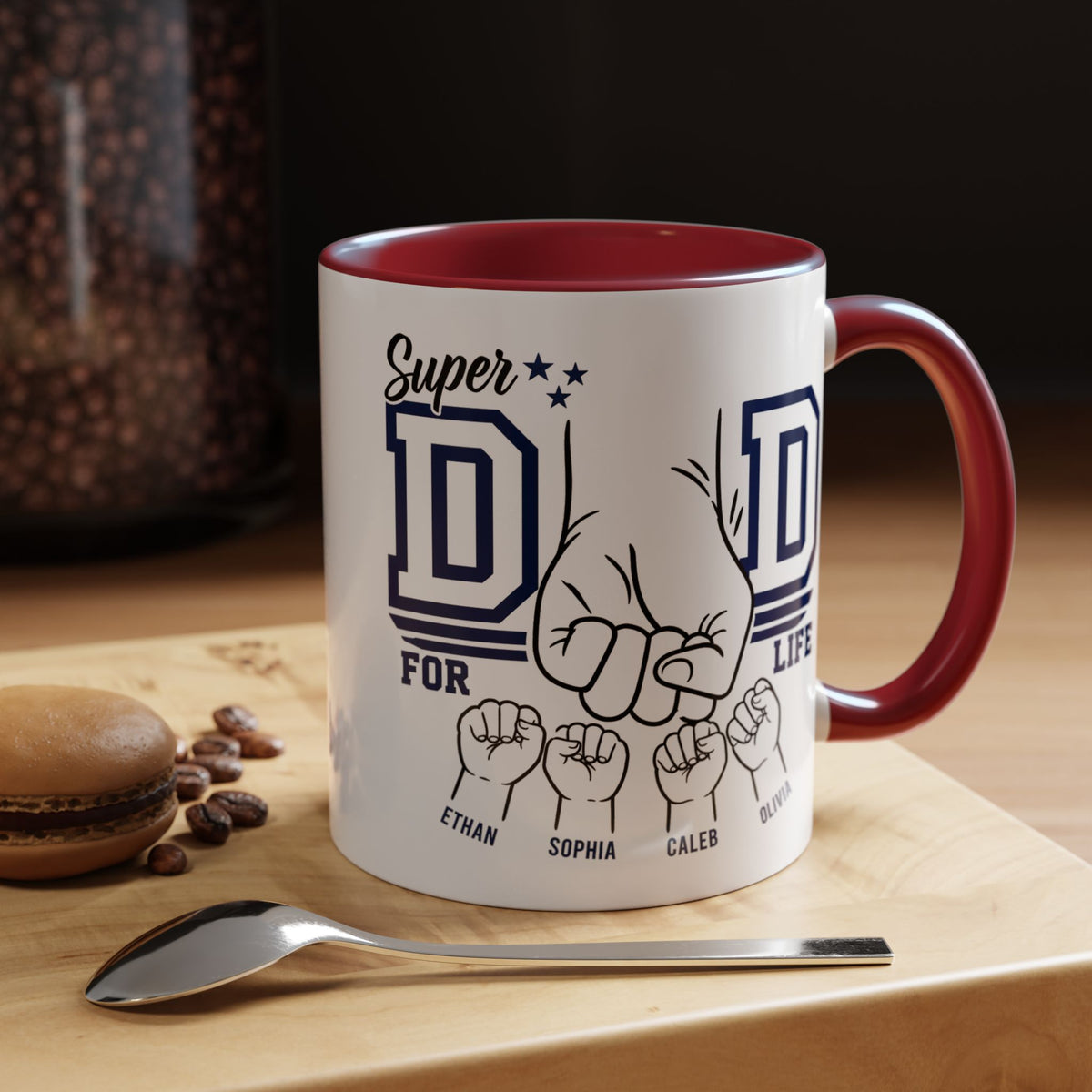 Personalized Super Dad Coffee Mug, Custom Dad Mug with Kids Names, Father's Day Gift for Dad, Dad for Life Coffee Cup, Gift from Children