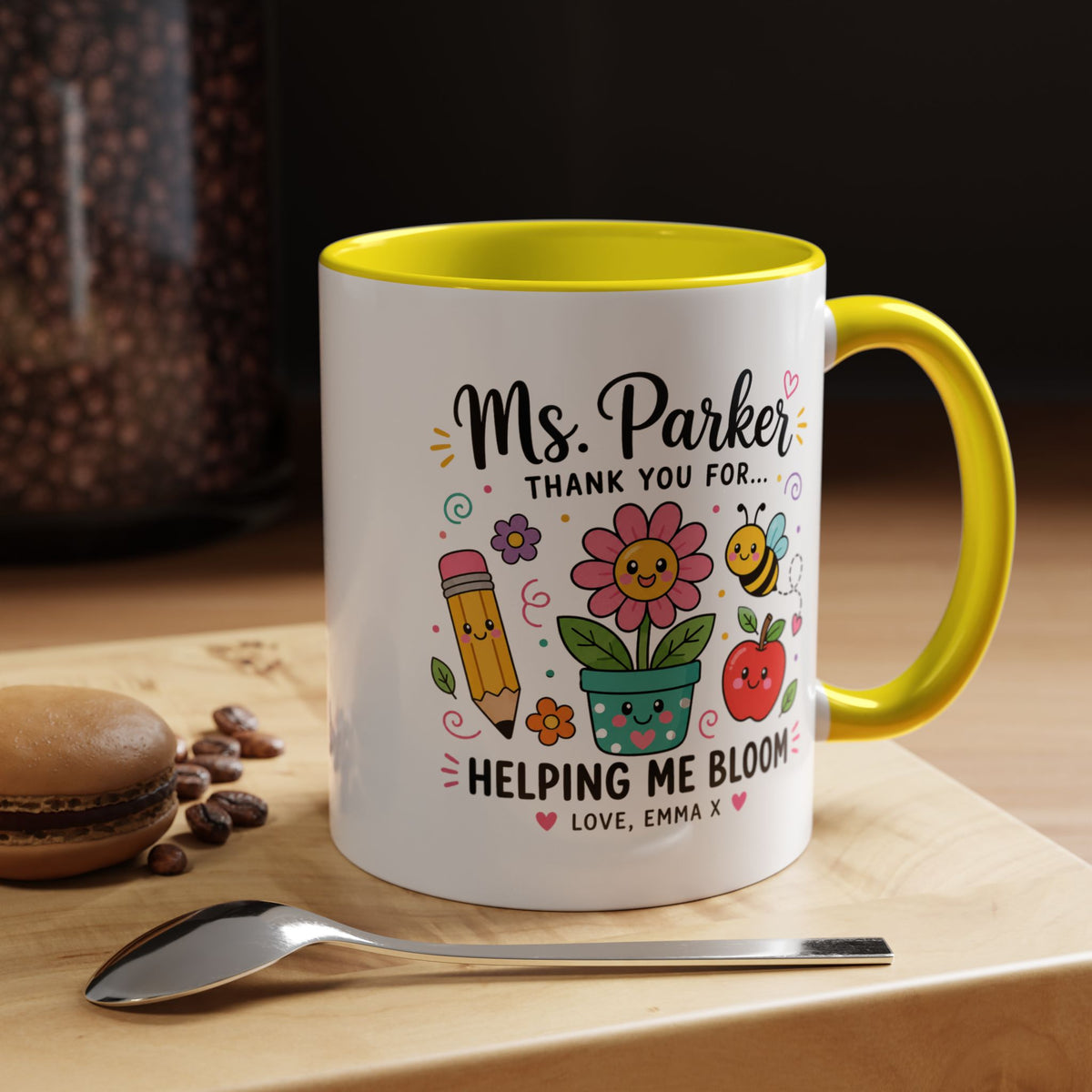 Personalized Teacher Appreciation Mug, Custom Teacher Thank You Coffee Mug, Helping Me Bloom Gift, End of School Year Teacher Gift