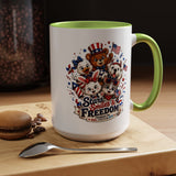 Cute Patriotic Animal Coffee Mug, Fourth of July Mug for Kids and Families, Stars Smiles and Freedom Cup, Independence Day Gift