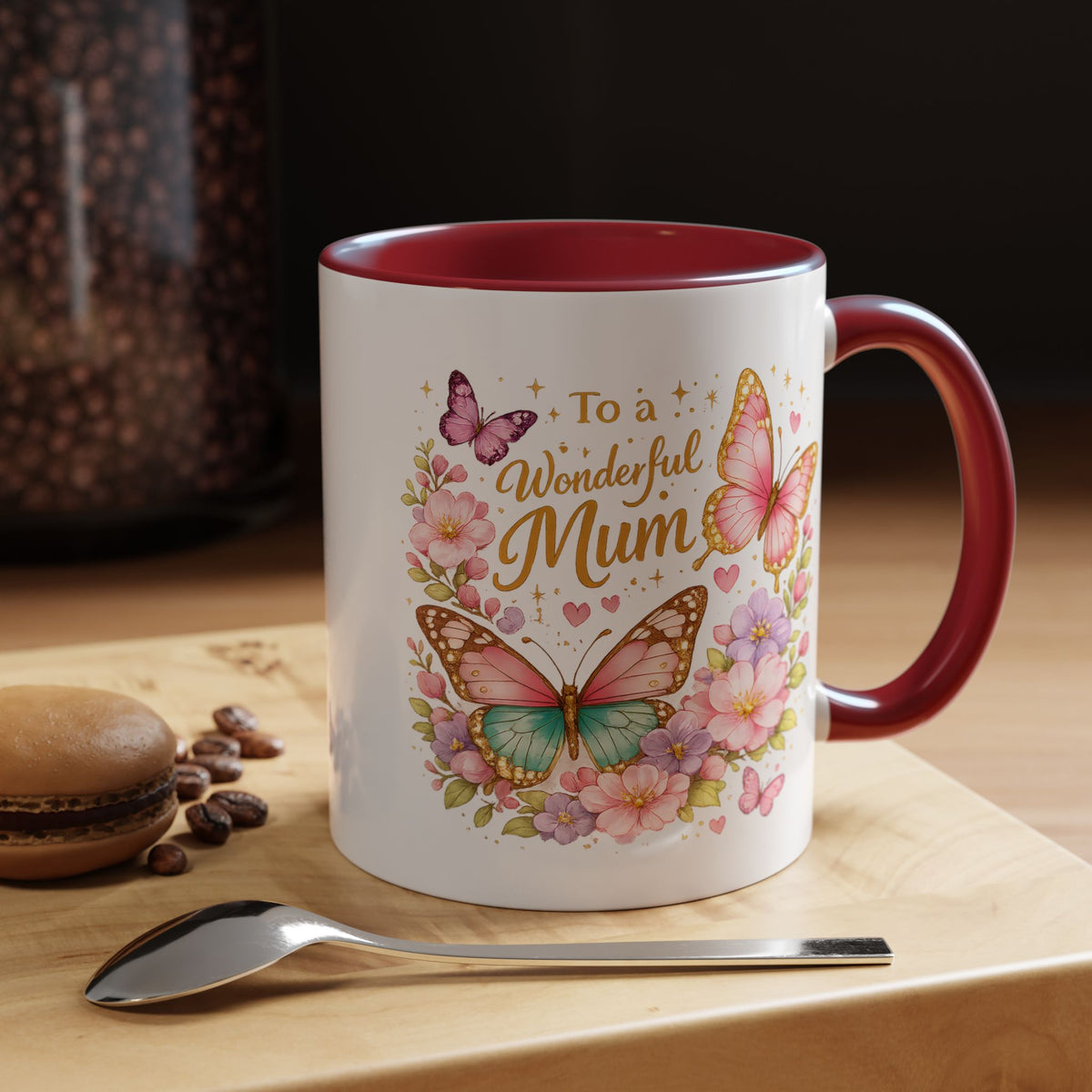 To My Wonderful Mum Butterfly Mug, Floral Mom Coffee Mug, Mother's Day Gift for Mum, Butterfly Coffee Cup, Mom Appreciation Gift