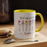 Personalized Christian Girl Mug, God Says You Are Blessed Loved Strong Chosen Worthy Guided Coffee Mug, Faith Gift for Daughter
