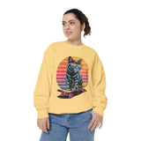Retro Skateboard Cat Sweatshirt, Rainbow Sunglasses Kitty Crewneck, Funny Cat Lover Gift, Vintage Skater Graphic Cozy Pullover Top