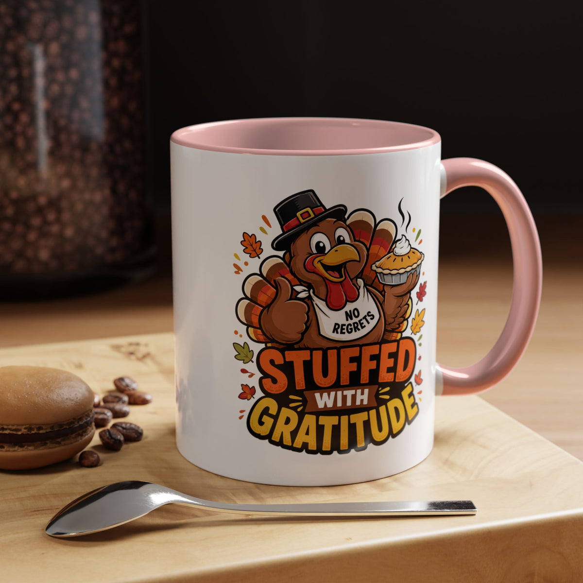 Stuffed With Gratitude Mug, Funny Thanksgiving Turkey Coffee Cup, Friendsgiving Hostess Gift, Cute Fall Drinkware for Food Lovers