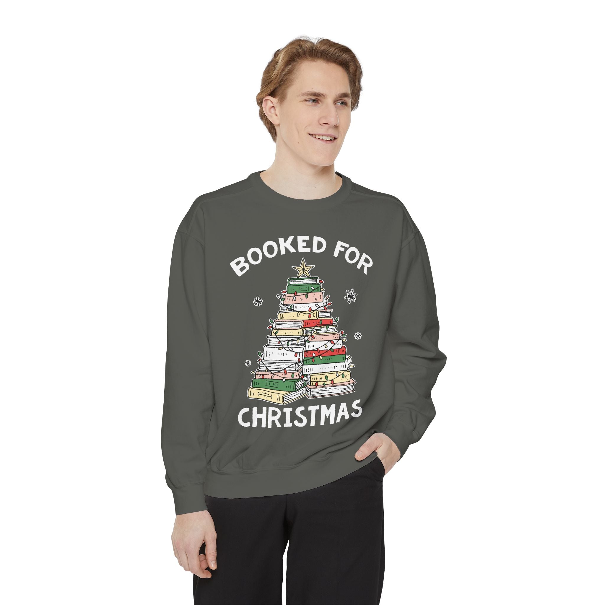 Booked for Christmas Sweatshirt, Book Lover Holiday Crewneck, Christmas Tree Books Pullover, Cozy Reading Gift for Librarian or Bookworm