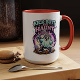 Kick Butt and Haunt Mug, Cute Pastel Ghost Black Accent Coffee Cup, Unique Funny Halloween Gift for Her, Spooky Bestie or Pastel Goth