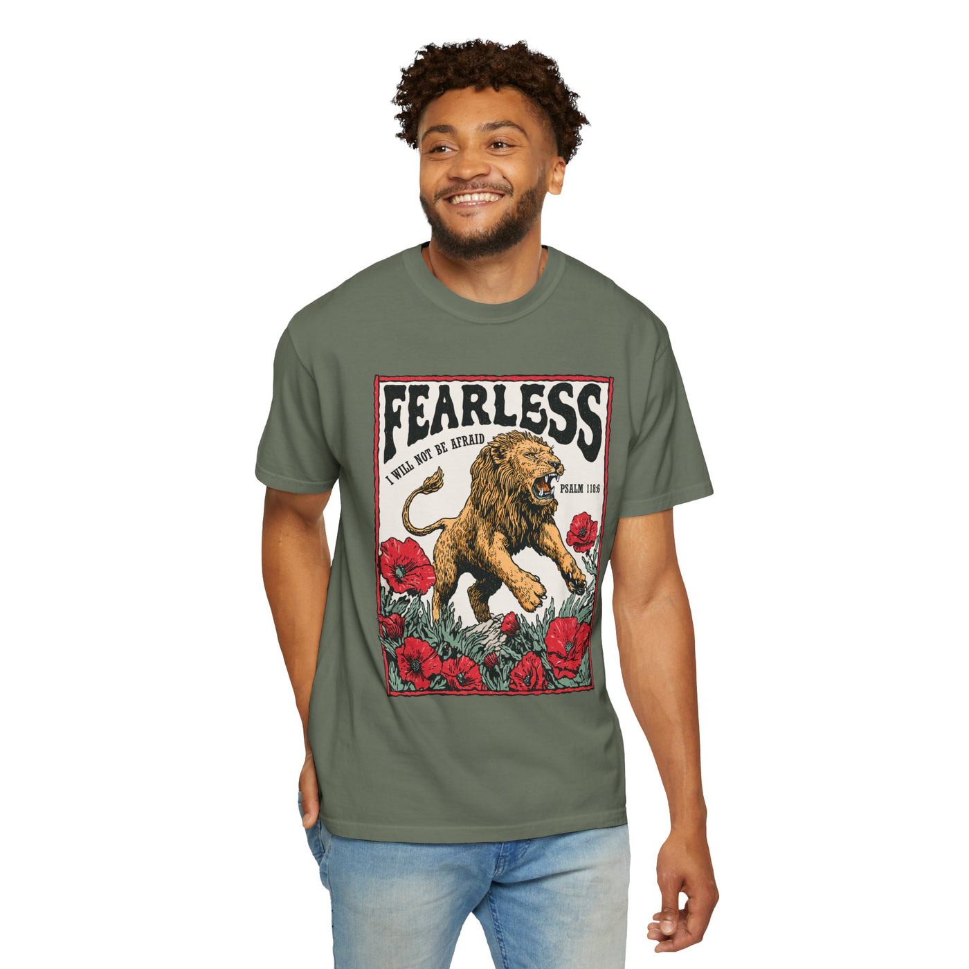 Fearless Lion Christian Graphic T Shirt, Psalm 118 6 Faith Tee, Vintage Religious Shirt, Inspirational Christian Streetwear Top