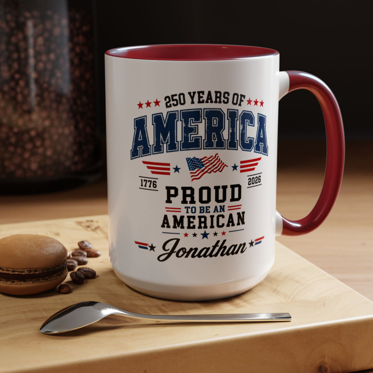 America 250th Coffee Mug with Flag, Semiquincentennial Gift for History Buffs, 1776 to 2026 Patriotic Ceramic Tea Cup