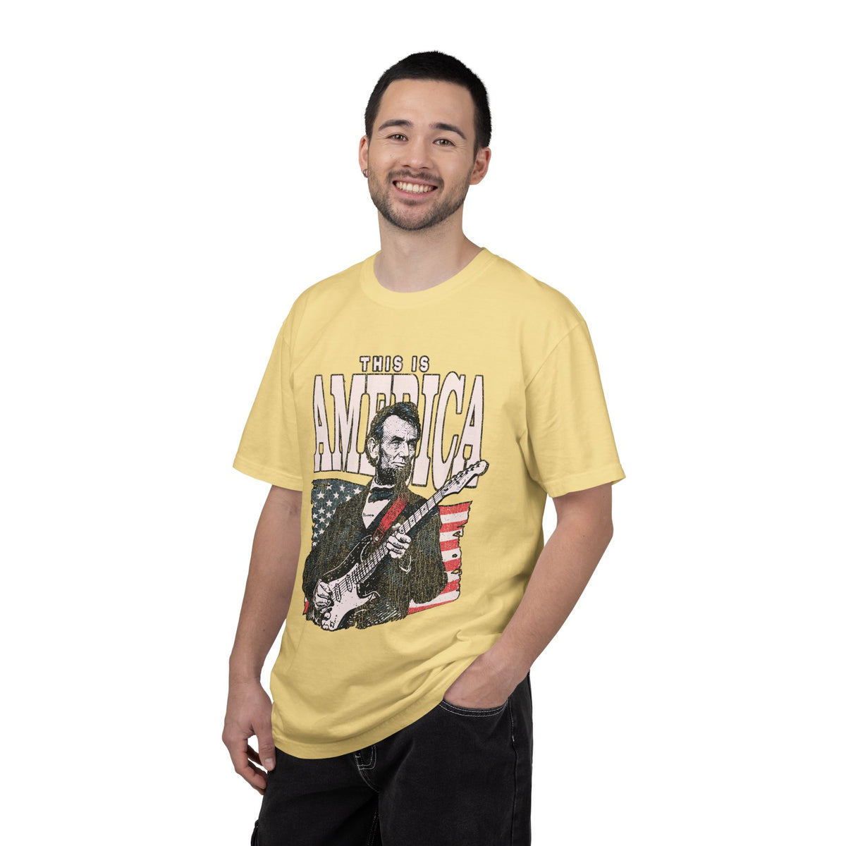Abraham Lincoln Guitar Shirt, Funny This Is America Graphic, Gift for History Teachers and Music Lovers, Fourth of July Party Outfit