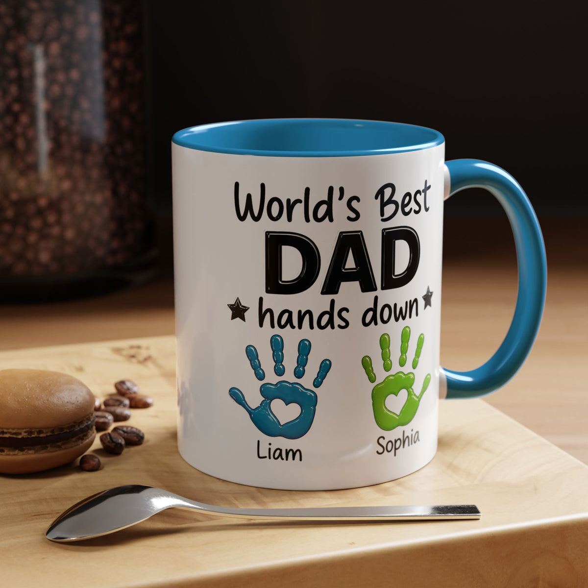 Personalized World's Best Dad Coffee Mug, Custom Handprint Dad Mug with Kids Names, Father's Day Gift for Dad, Gift from Children