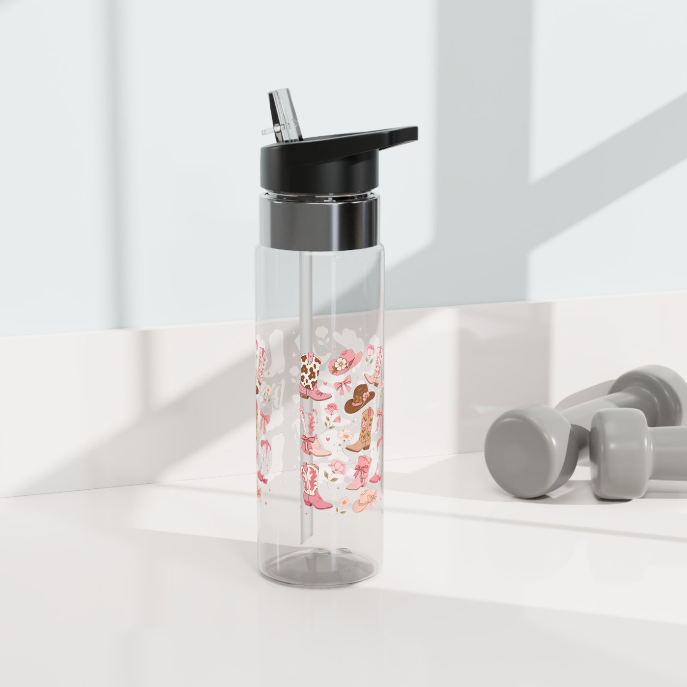 Cowgirl Western Boots Transparent Water Bottle, Cute Country Drinkware, Pink Rodeo Gift for Her, Cowgirl Gym and Everyday Hydration