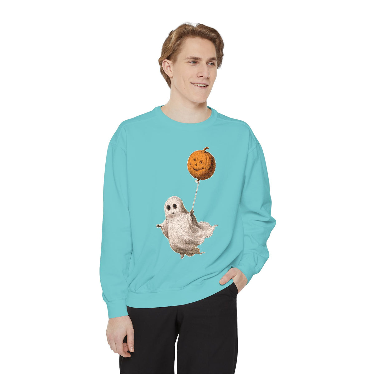 Cute Ghost Halloween Sweatshirt, Pumpkin Balloon Pullover, Vintage Spooky Season Gift for Women, Cozy October Fall Outfit for Ghost Loversv