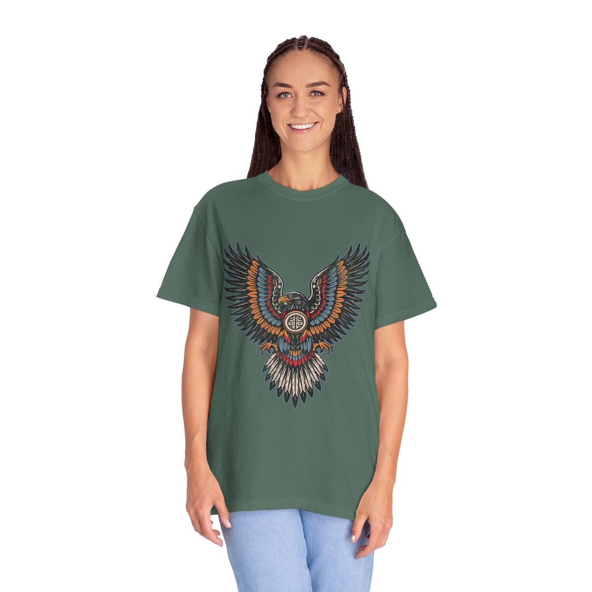 Ornamental Eagle Shirt, Retro Tattoo Style Bird Graphic, Gift for Wildlife Art Lovers, Boho Festival Outfits and Everyday Casual Wear